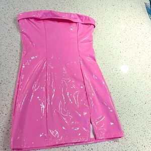 Patent leather pink strapless dress